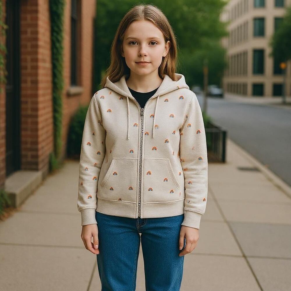 Cat & Jack‎ Sage Zip Up Jacket with Rainbow Designs Kids XL (14)